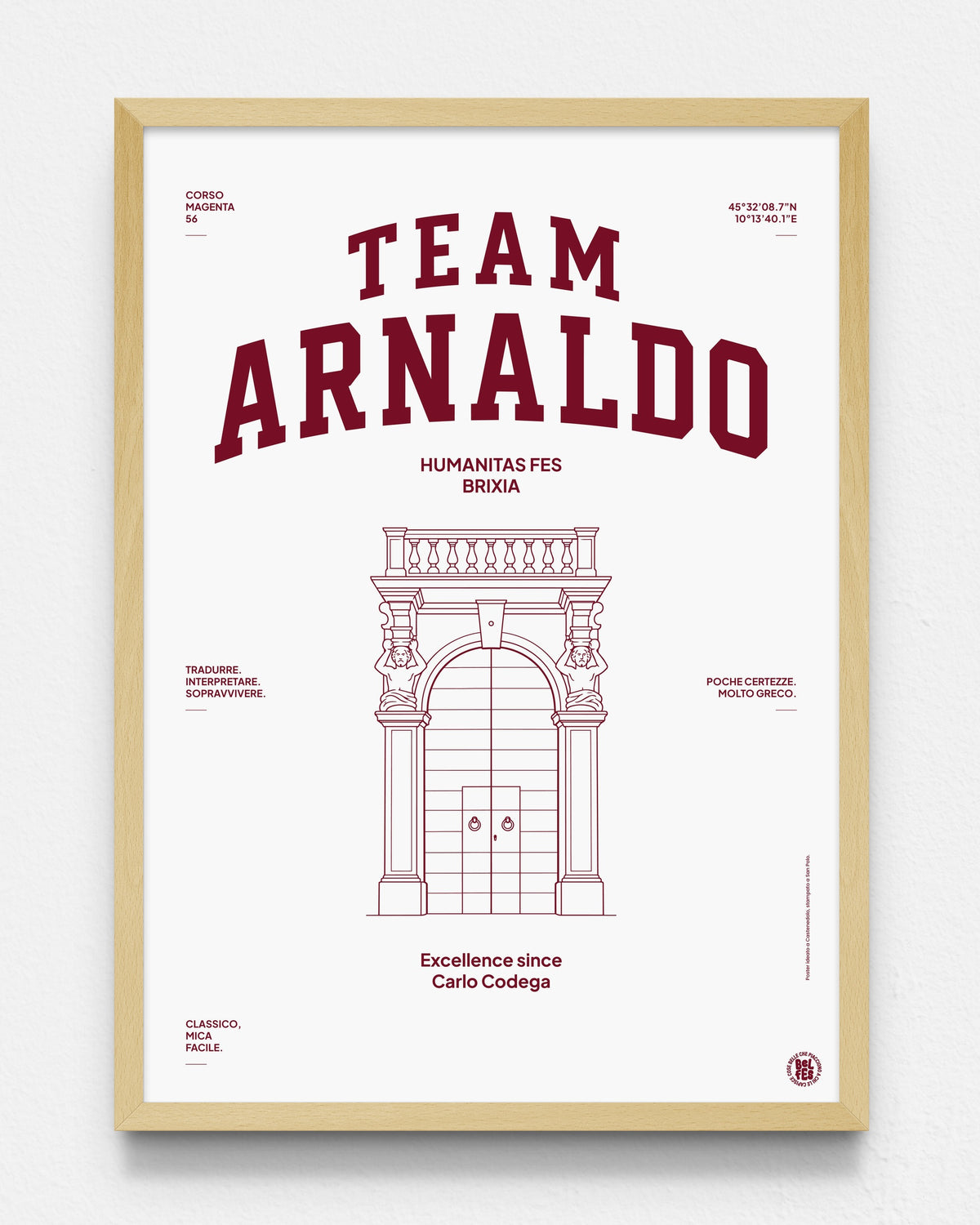 Poster Team Arnaldo — portale del liceo classico Arnaldo con i telamoni, cornice in legno